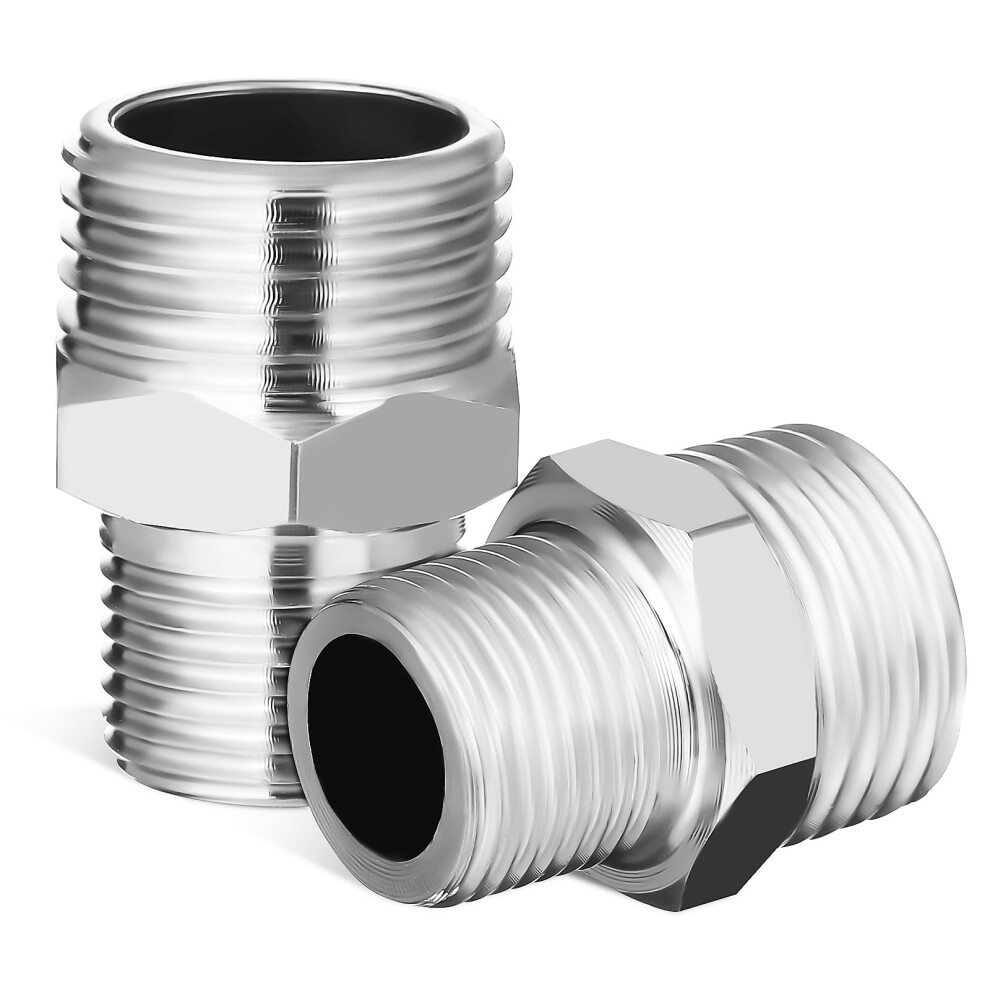 2Pcs Reducer Faucet Adapters Stainless Steel Pipe Fittings Male-To-Male Hose Connector Water Pipe Adapter Plumbing Couplings 1/2 To 3/8 9377112534978