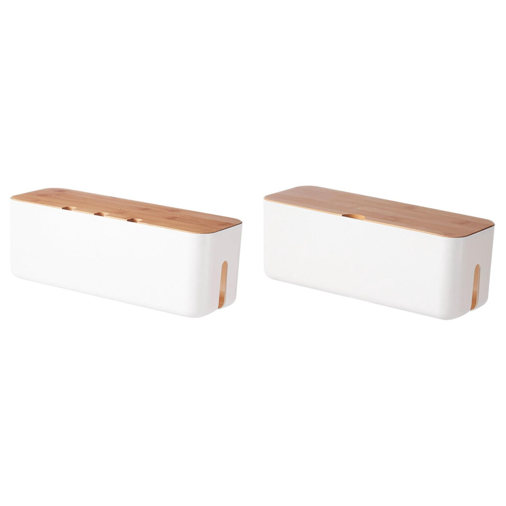 2Pcs White Cable Management Box With Wood Lid, Compatible With Desk/Tv/Computer, Usb Hub & Power Strip Organizer 9027700534773