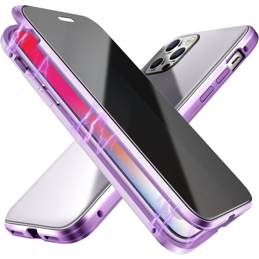 Double-Sided Tempered Glass Case For Iphone 15 ProâMagnetic Metal Frame, Hd Clear Shell Purple 9027700534728