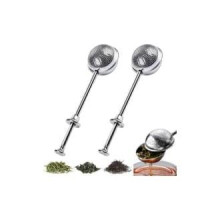 2 Stainless Steel Ball Shape Tea Infusers, Long Curved Handle, Durable Odorless for Loose Leaf Tea and Spices