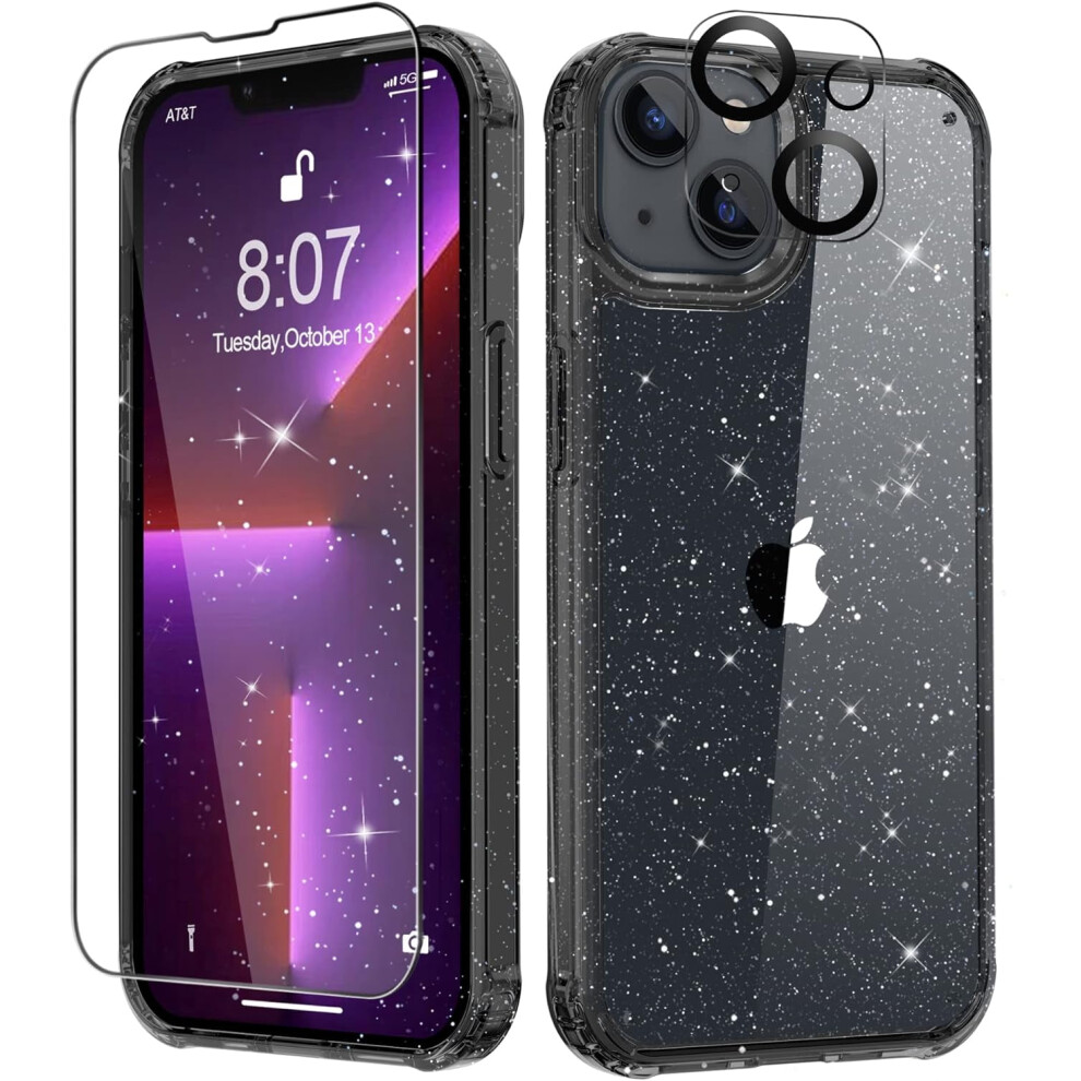 Iphone 13 Case With Screen & Camera Protector, Clear Glitter Shockproof Non-Yellowing Cover For Iphone 13 (6.1", 2021) - Compatible With Iphone 13 9377112537207