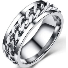 Anillo de boda giratorio con incrustación de cadena de acero inoxidable de 8 mm para motociclistas