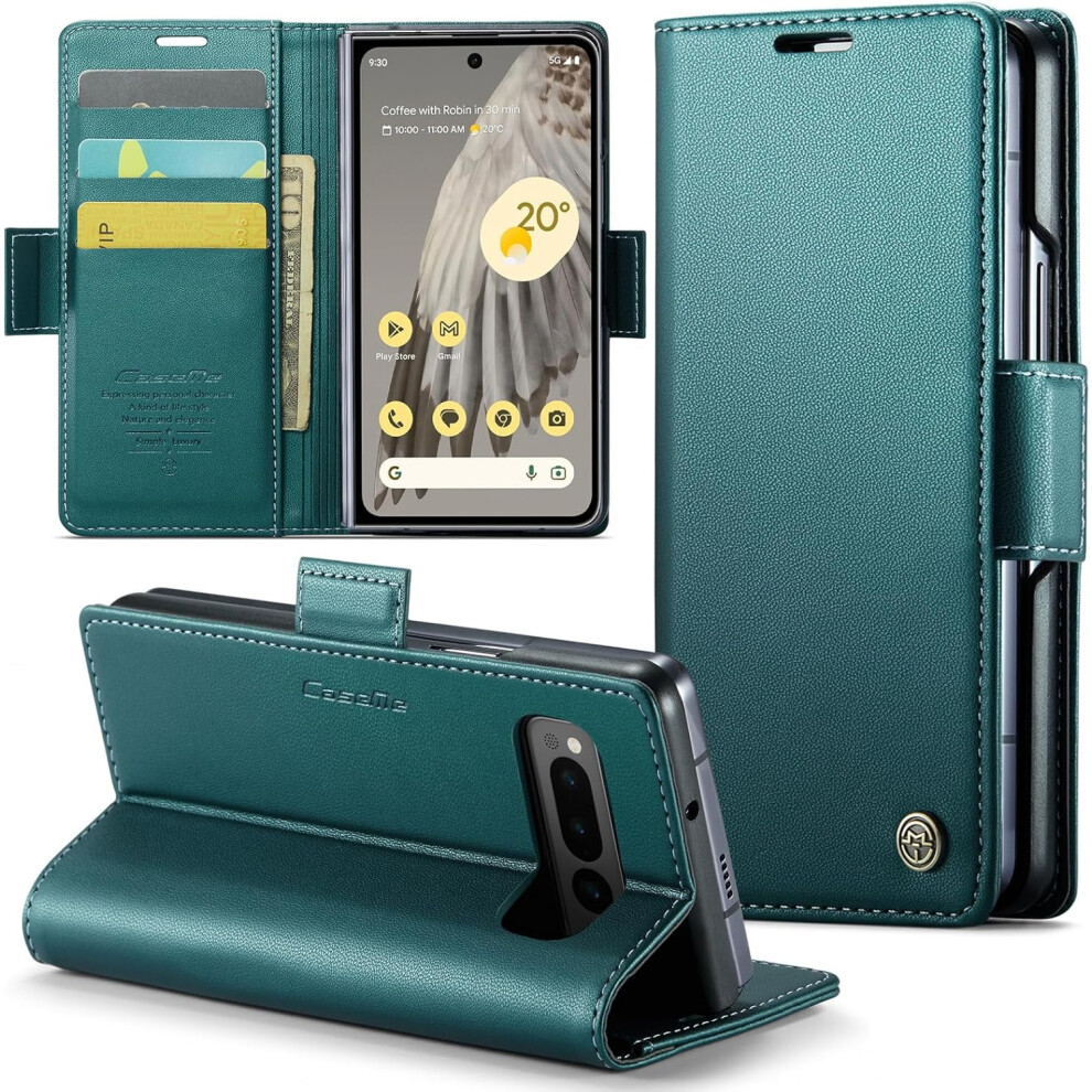 Flip Case For Google Pixel Fold, Leather Wallet Case With Card Slot, Kickstand & Magnetic Closure Â Compatible With Google Pixel Fold 7.6" (Teal) Blue 9377112538044