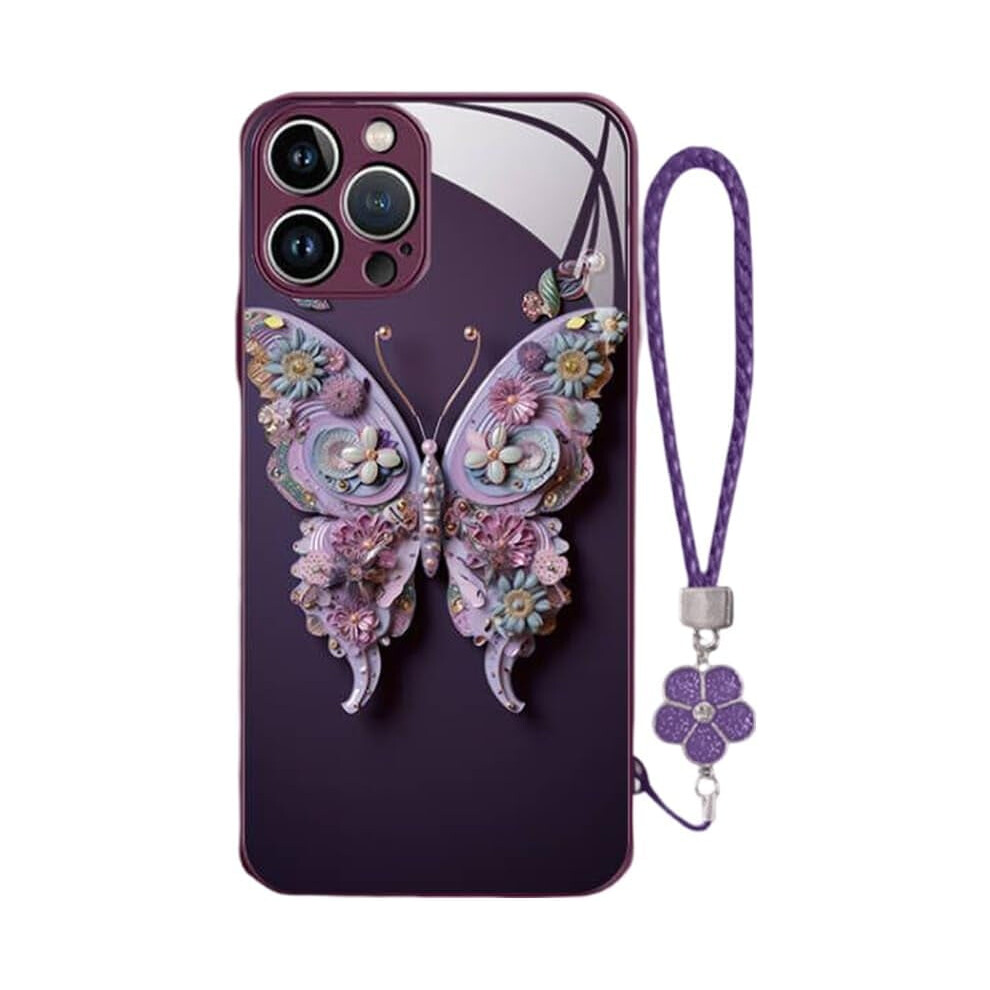 Iphone 15 Pro Tempered Glass Case Butterfly Pattern Purple 937196928934