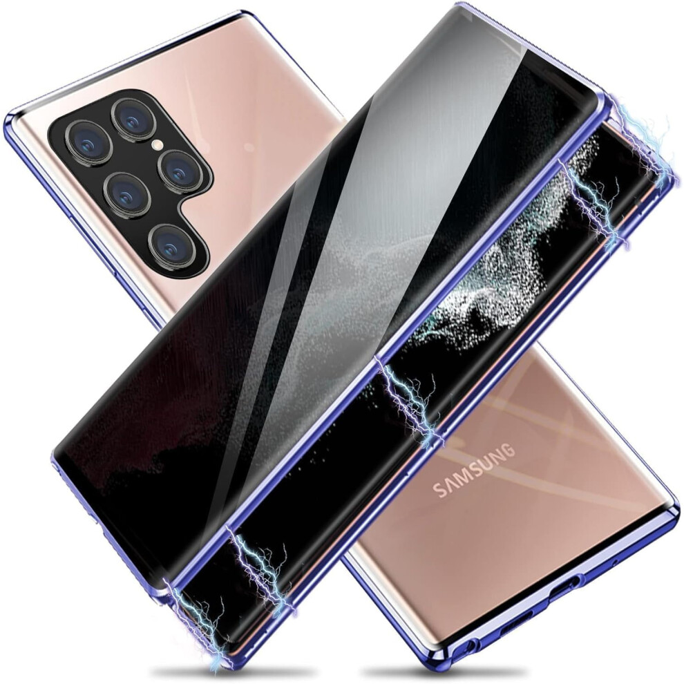 Double-Sided Tempered Glass Case For Samsung Galaxy S22 UltraâMagnetic Metal Frame, Hd Clear Shell- Blue 9027700075597