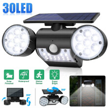 Outdoor Solar Flood Lights with Motion Sensor, 30-LED Dual Head, IP65 Waterproof, 360 Rotatable, Compatible with Yard/Garage/Patio/Porch