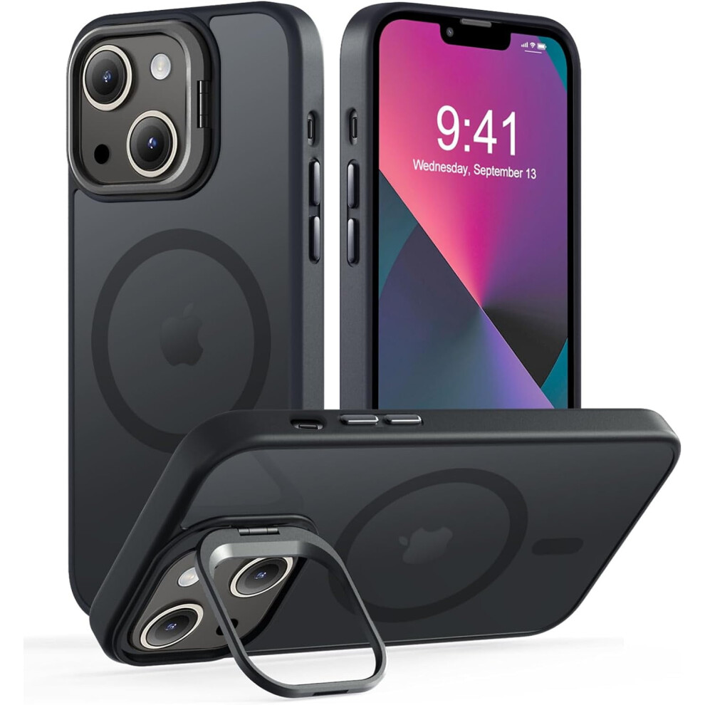 Magnetic Iphone 13 & Iphone 14 Case, Magsafe Compatible, Built-In Stand, Matte Scratch-Resistant Shockproof Cover Â Black 9027700537828