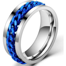 Aliança giratória de casamento com corrente embutida em aço inoxidável de 8 mm, estilo motociclista.
