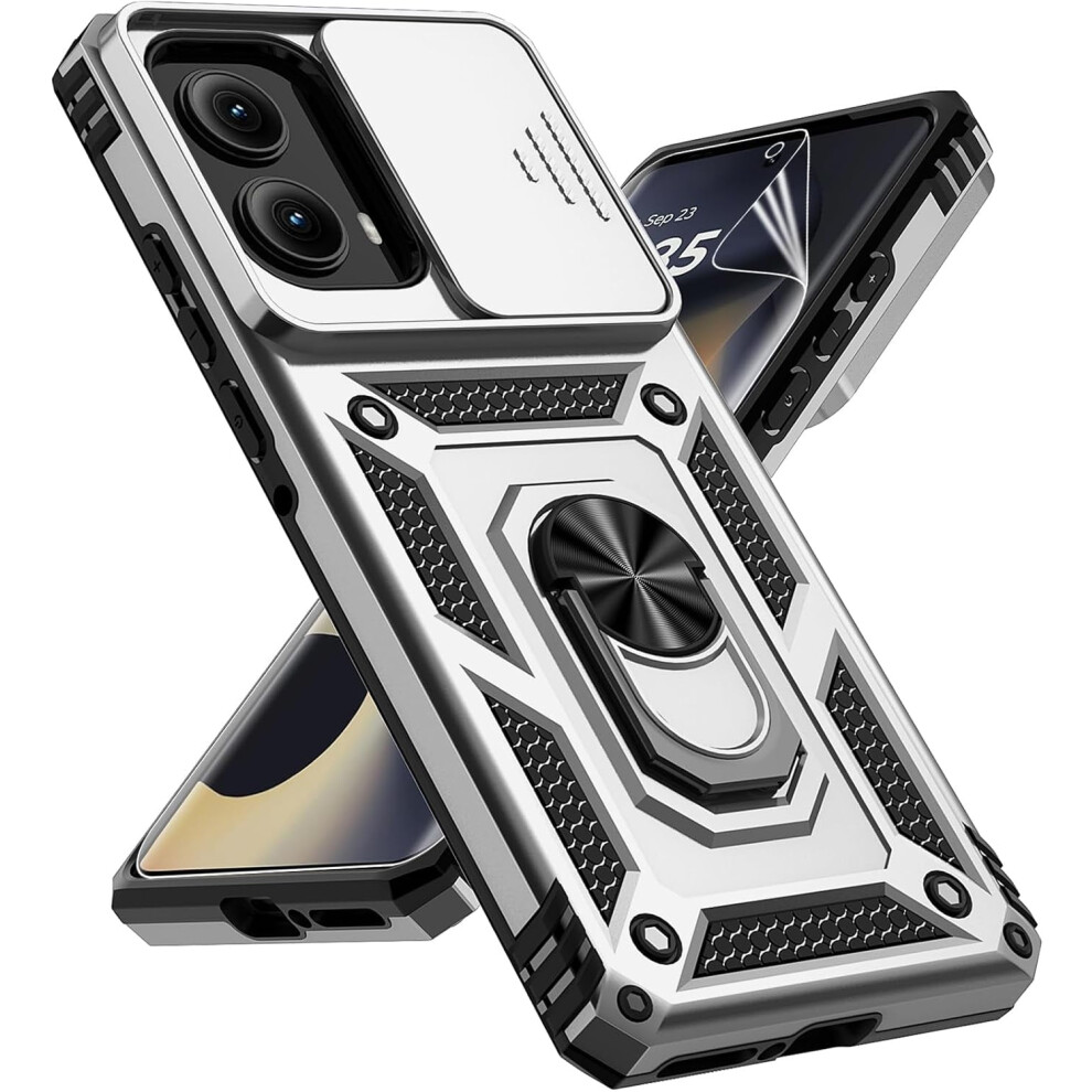 Motorola Edge 2024 Case With Slide Camera Cover, Hd Screen Protector, Military-Grade Drop Tested, Magnetic Ring & Kickstand Â Silver 9027700076396
