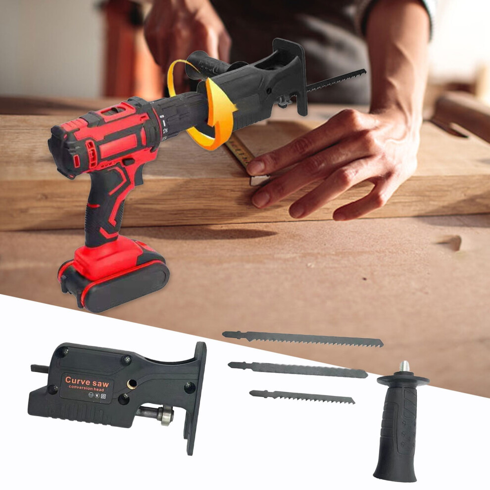 Reciprocating Saw Adapter For Drill | Converts Drill To Portable Saw | Includes 3 Blades & Handle | Cuts Wood, Metal, Pvc | Lightweight | 1 Pc 9027700078475