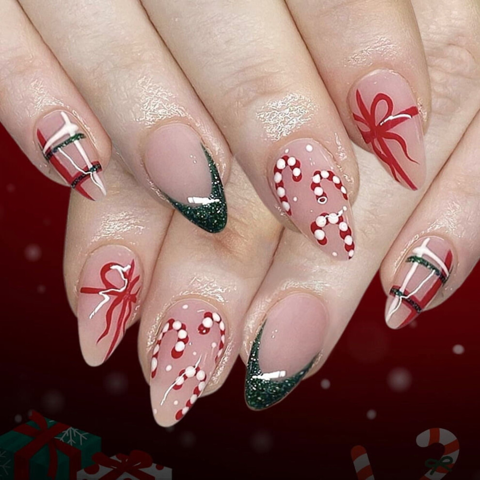 Christmas Press-on Nails Medium Almond Shape 24 Pcs