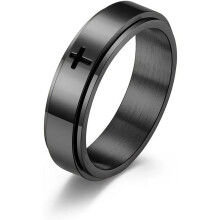 Anillo cristiano minimalista con cruz, banda giratoria antiestrés para hombres y mujeres – Acero inoxidable, compatible con el alivio de la