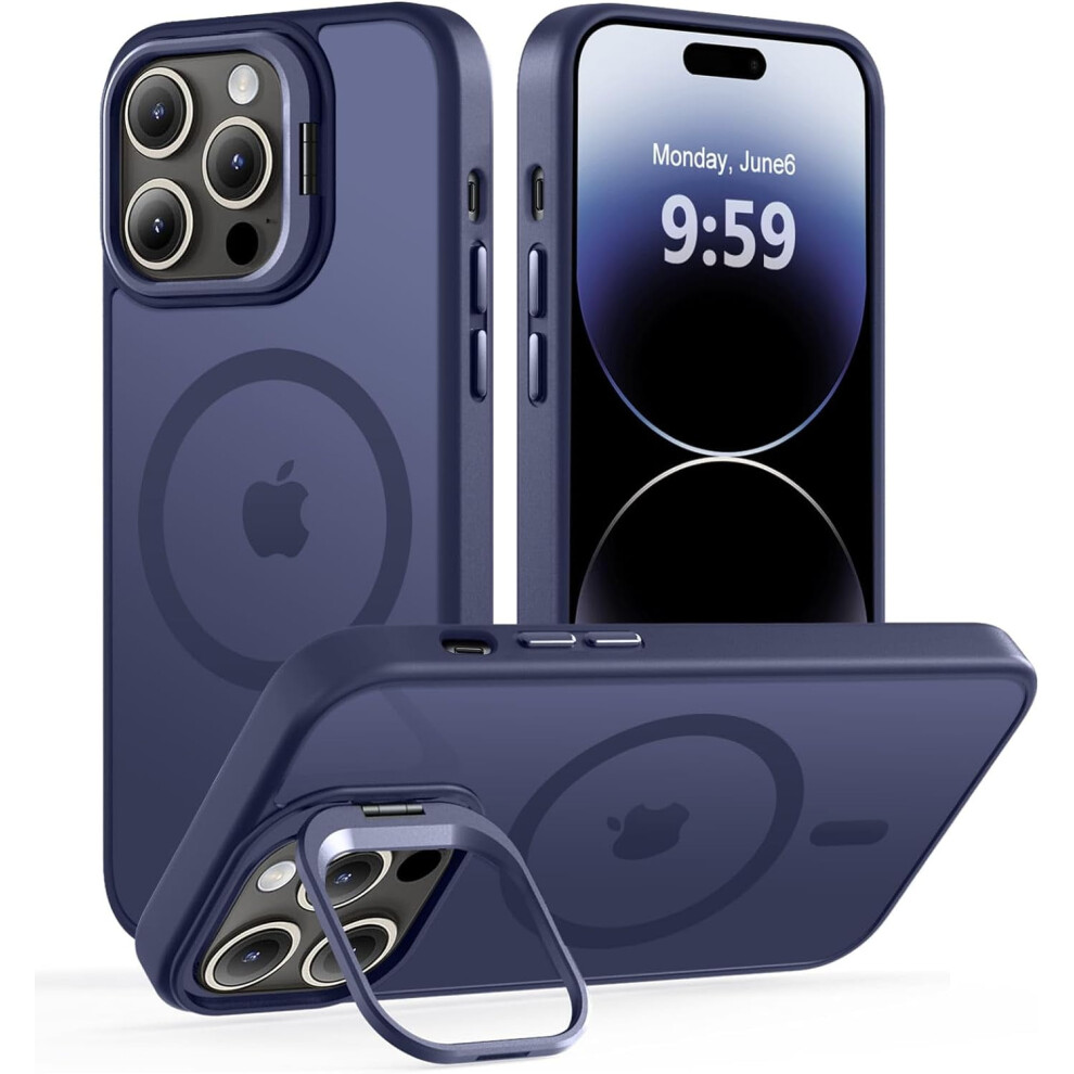Magnetic Case For Iphone 14 Pro MaxâCompatible With Magsafe & Kicstand, Built-In Camera Stash, Mileeary Protection, Skin-Friendly, Deep Blue 9027700075764