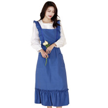 Cotton Ruffled Long Apron for Women X-Back Pinafore with