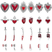 24 rote Emaille-Herzanhänger – Gothic-Anhänger-Set