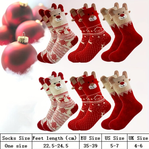 Christmas Stockings Plush Reindeer Bear Pattern 6 Pair