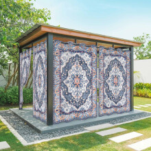 Bohemian Outdoor Curtains 54x108in – Waterproof, Vintage Tribal Boho Floral, Blue Grommet, for Patio/Porch/Gazebo/Garden, 1 Panel, compatible with