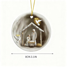 Christmas Round Acrylic Hanging Decor, Nativity Scene Hanging Ornaments, Transparent Colored Acrylic, Holiday Decorations