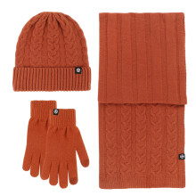 AWZXDE Winter Solid Color Hat, Scarf & Gloves 3-Piece Set – Warm Knit Outdoor Accessories for Cold Weather, Unisex Orange – Compatible with All