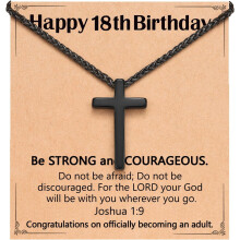 Black Cross Necklace with Joshua 1:9 Verse for Teens 12-18