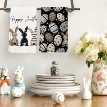 Torchon de cuisine noir en polyester, motif lapin de Pâques