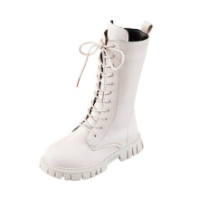 AWZXDE 2025 Fashion High Top Leather Girls Boots Princess Knee High Boots With British Style For 4-12 Years White，4-4.5 Years
