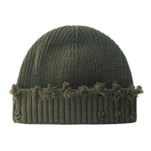 Trendige, zerrissene Strickmütze, weiche Unisex-Streetwear-Skull-Mütze, bequeme Wintermütze für Street Fashion