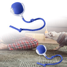 Interactive Electric Rolling Ball Toy with Speedy Tail Rope, Rechargeable & Self-Play for Indoor Pets – Blue, Compatible with Cats & Dogs
