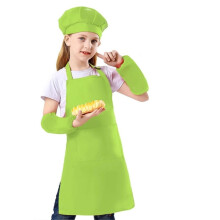 Conjunto de avental infantil de 3 peças com bolso para guardar objetos, mangas antiderrapantes e chapéu de chef dobrável para pintura culinária -