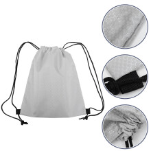 Grey drawstring sports backpack for gym and travel