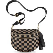 Bolsa transversal xadrez feminina em nylon, tamanho grande.