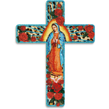 Mexican flower cross wall decoration, wooden inspiration cross, Spanish-style wall, cross decorative art
