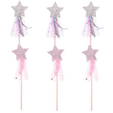 Conjunto de 6 varinhas de fada com glitter em cores sortidas, leves e decorativas, ideais para festas infantis e apresentações de palco.