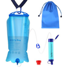 Portable gravity water filter with 3L bag and tree strap