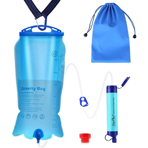 Portable gravity water filter with 3L bag and tree strap