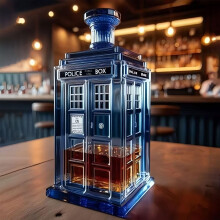 TARDIS Decanter Μπουκάλι 10oz σε μπλε κουτί από αστυνομικό – Vintage γυάλινο μπουκάλι