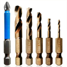 Jeu de 6 forets courts M35Cobalt pour acier inoxydable et métaux durs, compatibles avec les mandrins rapides et les visseuses à percussion