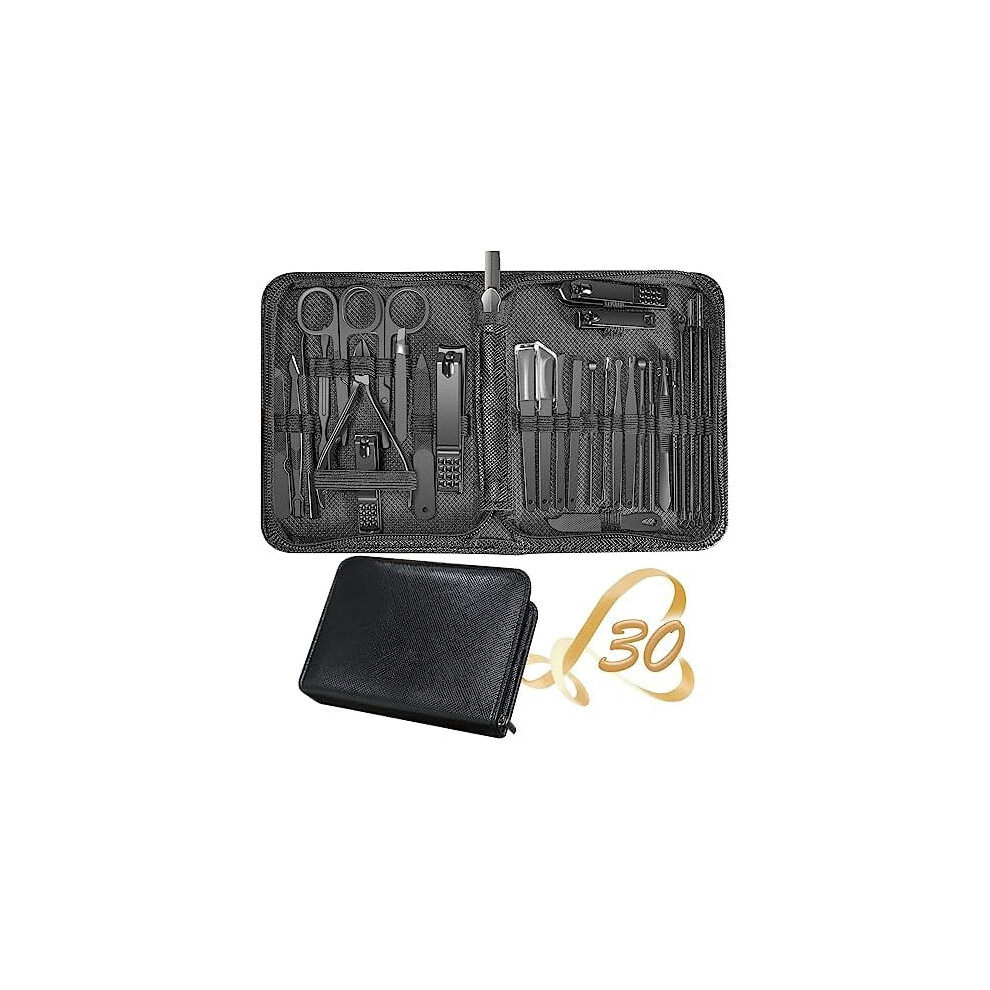 Black 30-In-1 Manicure Set With Fingernail & Toenail Clippers, Pedicure Tools, Travel Kit (A-)