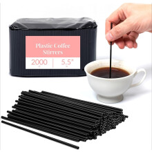 Svarta plastkaffeomrörare 5 tum 2000-pack
