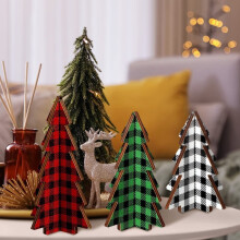 HCTSHG 3-teiliges Tisch-Weihnachtsbaum-Set aus Holz, mehrfarbiges 3D-Design aus Kiefernholz, für winterliche Tischdekoration und Heimdekoration