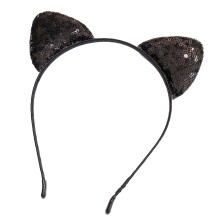 Elásticos de cabelo com orelhas de gato de desenho animado, acessórios para cabelo femininos, elásticos de seda com detalhes de lantejoulas