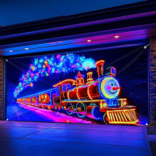 Faixa de Natal para porta de garagem Pekkaxy, 1,8 x 4 m, que brilha no escuro, reativa a UV, 2 modos de luz, para uso interno/externo — Compatível