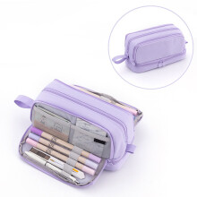 Double Compartment Storage Pouch - Unisex Large Capacity Pen Case | Solid Color Japanese Stationery Organizer