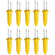 Pekkaxy 10-Pack Stainless Steel Corn Holders – Twin Prong Skewers for BBQ & Home Cooking, Compatible with All Corn Sizes