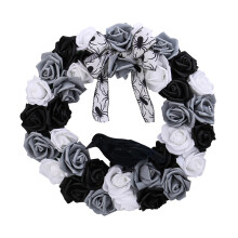 Guirlanda de flores gótica, guirlanda de Halloween em preto e branco com corvo – compatível com porta de entrada/parede, decoração assustadora