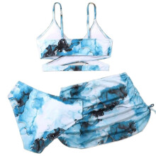 AWZXDE Girls Bikini 3 Piece Set Fashion Print High Waist Bathing Suit With Cover Up For Big Girls And Kids Blue
