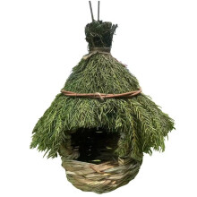 Nichoir en paille tressée verte pour pinsons, moineaux et canaris – Nid-poche de perchoir, compatible avec les oiseaux de jardin