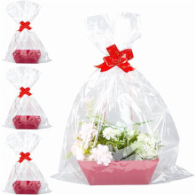 5 rote Geschenkkörbe aus Kraftpapier mit durchsichtigen Beuteln und Drehverschluss