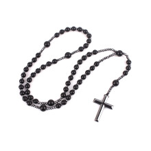 Colar com Rosário de Hematita com Pingente de Bênção, Joia Religiosa, Amuleto Religioso, Corrente Longa