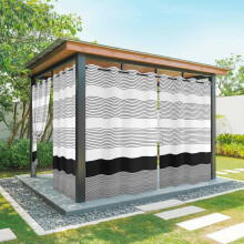 Abstract Stripe Outdoor Curtains, Waterproof, Black Lines Art, Grommet Style, for Patio/Porch/Gazebo/Garden/Pergola, 1 Panel, 54x95in